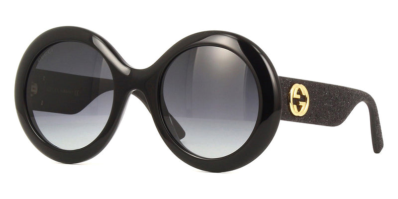 NEW GUCCI SUNGLASSES GG0101S 001 WOMEN ROUND GUCCI GG0101S BLACK Glitter Details Gucci Black/Grey Gradient GG0101S Shimmer Round Sunglasses  main image 4