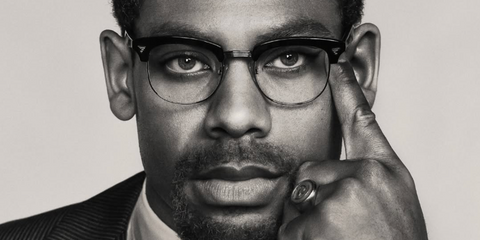 Aaron Pierre was seen wearing American Optical Sirmont C1 ST FRO Black Gunmetal half-rim optical glasses in the promotional image of limited series GENIUS: MLK/X 
