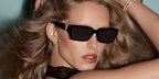 Abby Champion was seen modeling black Tiffany & Co TF4226U 8001/S4 rectangular sunglasses in the brand's Fall/Winter 2024 eyewear campaign