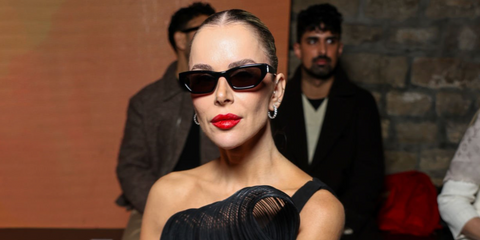 Spanish model and wife of Luis Fonzi, Agueda Lopez was seen wearing black Saint Laurent Sun SL M126 001 sunglasses at the Gaurav Gupta Haute Couture Spring/Summer 2025 during Paris Couture Week.
