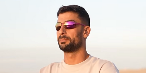 Desert drifter Ahmad Daham was seen wearing transparent pink Maui Jim Ho'okipa P407-09 / MJ0407S 00 sunglasses in his Instagram reel, June 2026.