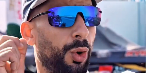 Desert drifter Ahmad Daham was seen wearing black Maui Jim Palulu B680-02 / MJ0680S 003 sunglasses in his Instagram reel, February 2026.