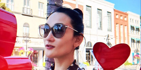 Japanese supermodel Ai Tominaga was seen wearing brown tortoiseshell Tiffany & Co TF4193B 8134/3B cat eye sunglasses in Los Angeles, April 2024