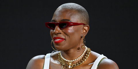 Actress Aisha Hinds was seen wearing red Gucci GG1779S 003 sunglasses onstage during the 2025 ESSENCE Festival Of Culture in New Orleans. Shop online now on Pretavoir