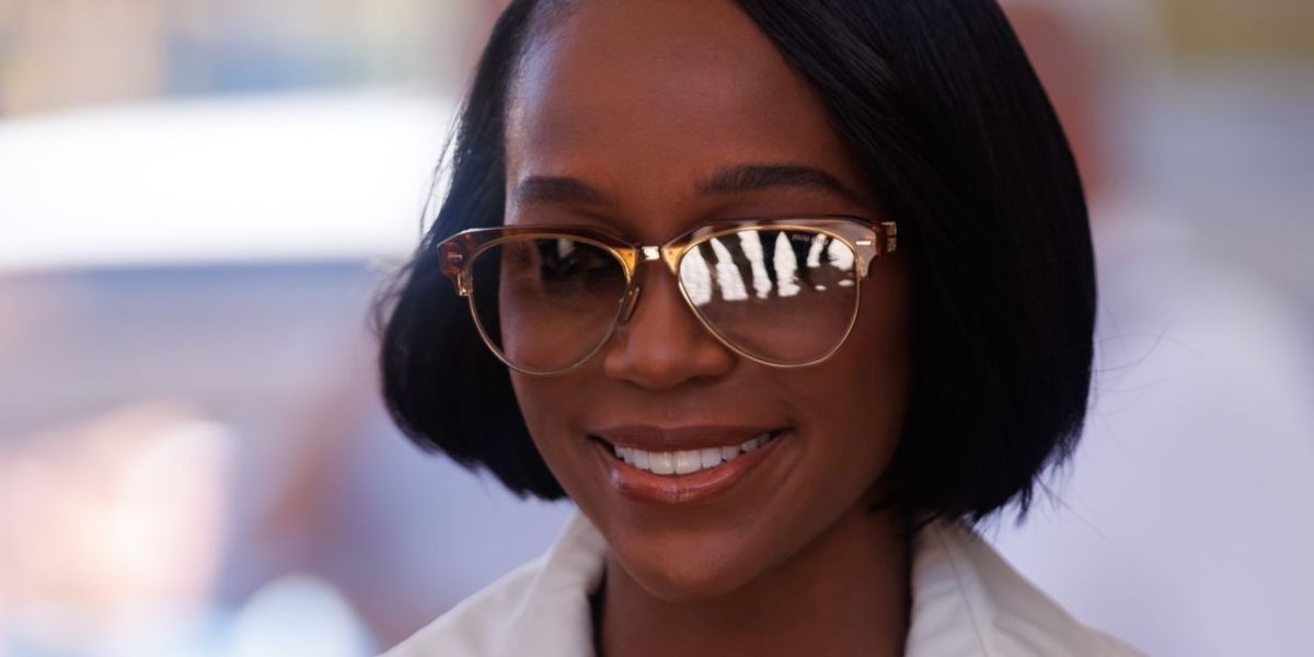 Aja Naomi King was seen wearing cork tortoiseshell Miu Miu MU 09ZS 19P08N Blue Control sunglasses to attend the Miu Miu Summer Club during Cannes Film Festival 2024