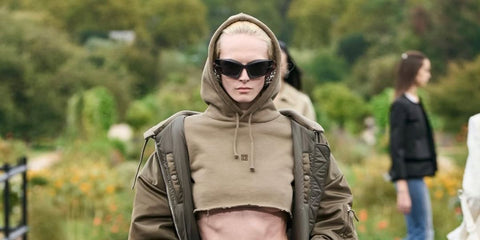 Alex Consani modeled Givenchy Giv Cut GV40049I 02A sunglasses at the brand's Spring/Summer 2023 fashion show in Paris