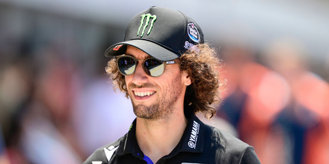 Spanish motorcycle racer Alex Rins was seen wearing beige Oakley Latch OO9265 68 Prizm Polarised sunglasses at the MotoGP of Indonesia 2025. Shop online now on Pretavoir