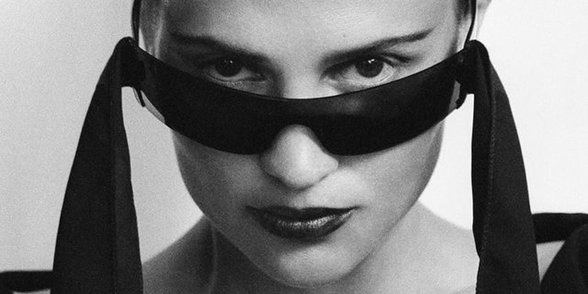 Alicia Vikander was seen wearing black Balenciaga BB0041S 001 shield sunglasses in a Marfa Journal Fall/Winter 2024 feature