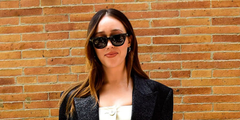 Australian actress Alycia Debnam-Carey was seen wearing black Saint Laurent Sun SL 462 Sulpice 001 sunglasses in New York City, May 2023.