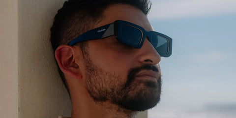 British-Egyptian actor Amir El-Masry was seen wearing black and white Prada PR 06YS 09Q5S0 sunglasses in his Instagram post, September 2025.