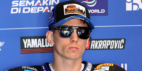 Italian motorcycle racer Andrea Locatelli was seen wearing black Oakley Latch Beta OO9436 05 Prizm Polarised sunglasses during World Superbikes Testing in Phillip Island, Australia, February 2026