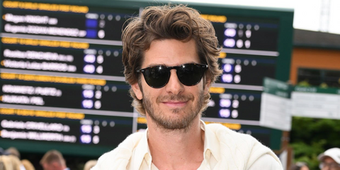 Andrew Garfield was seen wearing dark tortoiseshell Polo Ralph Lauren Wimbledon Edition PH4181 5003/71 round sunglasses at the Wimbledon Tennis Championships 2025