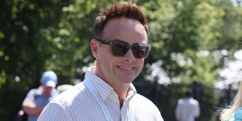 Television presenter Ant McPartlin was seen wearing transparent grey Gucci GG1084S 004 sunglasses with brown lenses at the Wimbledon Tennis Championships 2025. Shop online now on Pretavoir
