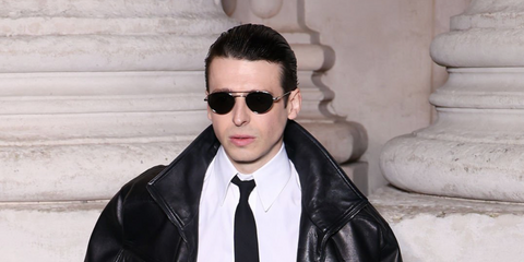 Actor Anthony Boyle was seen wearing silver Saint Laurent Sun SL 97 002 sunglasses at the Saint Laurent Menswear Fall/Winter 2026 fashion show during Paris Men's Fashion Week.