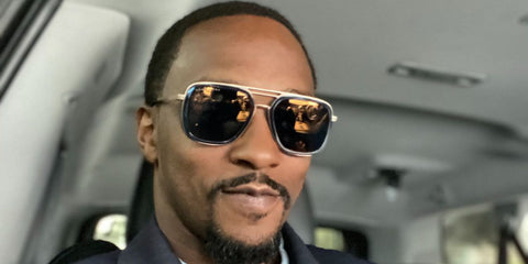 Actor Anthony Mackie was seen wearing black and gold Hugo Boss 1235/S 807IR sunglasses in his Twitter / X post