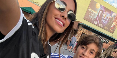 Lionel Messi's wife Antonela Roccuzzo was seen wearing Ray-Ban Yevi RB 3728 9213/6V hexagonal sunglasses in her Instagram post