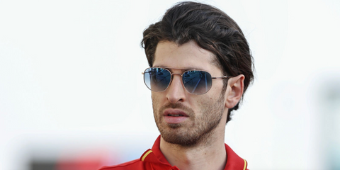 Italian racing driver Antonio Giovinazzi was seen wearing rose gold Ray-Ban RB 3707 9202/3F sunglasses with blue gradient lenses at the FIA WEC Prologue in Doha, Qatar, February 2024