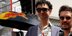 British actor Archie Madekwe, pictured with fellow actor Orlando Bloom, was seen wearing black Gucci GG1135S 001 Polarised square sunglasses at the F1 Monaco Grand Prix 2023