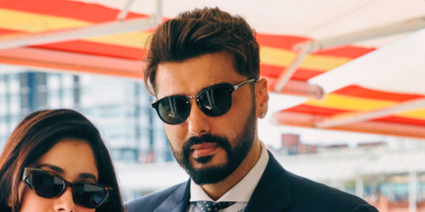 Bollywood actor Arjun Kapoor was seen wearing black and silver Ralph Lauren The Quincy RL8223 5001/B1 sunglasses at Lord's Cricket Ground, July 2026.