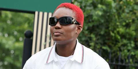 Singer-songwriter Arlo Parks was seen wearing black Gucci GG1412S 001 sunglasses at the Wimbledon Tennis Championships 2024.