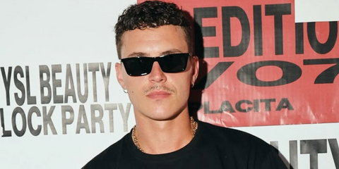Aron Piper was seen wearing black Saint Laurent Sun SL 890 Betty Thin 001 sunglasses at YSL Beauty Block Party in Ibiza, July 2026