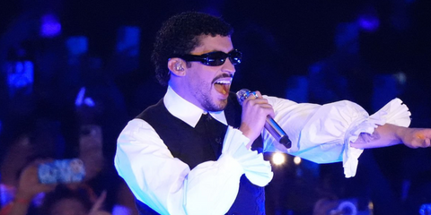 Bad Bunny was seen wearing black Tom Ford Corey TF1064 01A sunglasses onstage at the Spotify's Billions Club Live in Tokyo, March 2026