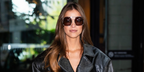 Hungarian model Barbara Palvin was seen wearing silver Miu Miu MU A55S 1BC90Q sunglasses with brown lenses in New York City, October 2025. Shop online now on Pretavoir