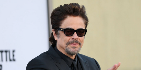 Benicio del Toro was seen wearing black Bottega Veneta BV1359SA 001 sunglasses at the world premiere of "One Battle After Another" in Los Angeles, September 2025. 