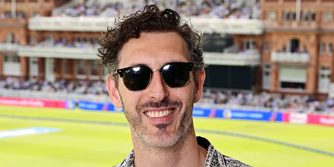 Actor Blake Harrison was seen wearing black and gold Ray-Ban New Clubmaster RB 4416 601/31 sunglasses The Hundred cricket tournament in London, August 2026