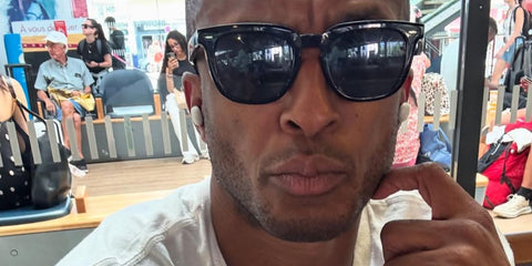 Creative director Blakely Thornton was seen wearing black Oliver Peoples N.06 Sun OV5546SU 1731/P1 Polarised sunglasses in Cannes, France, June 2025. Shop online now on Pretavoir