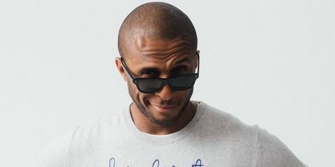 Creative director Blakely Thornton was seen wearing black Oliver Peoples Rosson Sun OV5540SU 1005/P2 Polarised sunglasses in the Blakely Thornton x Lingua Franca campaign shoot. Shop online now on Pretavoir