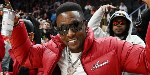 Rapper Boosie Badazz was seen wearing black Saint Laurent Sun SL M131 001 sunglasses at the game between the San Antonio Spurs and the Atlanta Hawks in Atlanta, Georgia, December 2025.