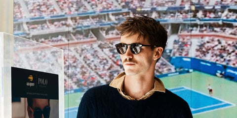 Internet personality Bradley Miller was seen wearing tortoiseshell Polo Ralph Lauren PH4236 5003/73 round sunglasses at the SunglassesHut booth during US Open 2025.