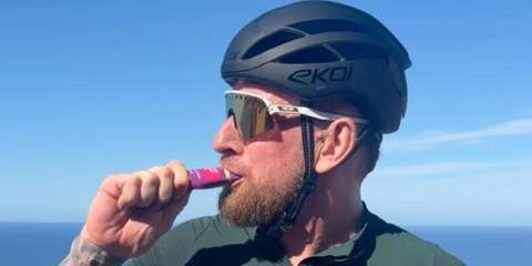 Former professional cyclist Bradley Wiggins was seen wearing white Oakley Sutro Lite Sweep OO9465 33  sunglasses with 24k Prizm lenses in his Instagram post, September 2025. Shop online now on Pretavoir