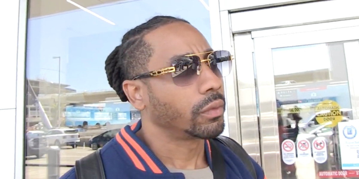 Celebrity, actor, and comedian Brandon T. Jackson was seen wearing gold Dita Grand Evo One DTS 138 01 sunglasses with grey gradient lenses in an interview with TMZ, May 2023.