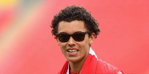 Welsh footballer Brennan Johnson was seen wearing tortoiseshell Ray-Ban Wayfarer 2140 902/57 sunglasses with brown Polarised lenses during the Sky Bet Championship Play-Off Final in London, May 2022. Shop online now on Pretavoir