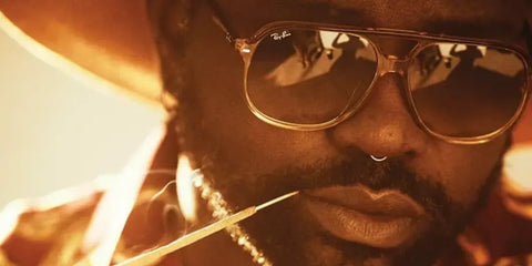 Actor Brian Tyree Henry was seen wearing tortoiseshell and transparent brown Ray-Ban Bill RB 2198 1292/51 aviator sunglasses in a Palm Springs Life Magazine, December 2022. Shop online now on Pretavoir