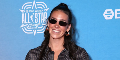 Basketball player Bridget Carleton was seen wearing black Ray-Ban RB 3947 002/B1 sunglasses at the WNBA All-Star 2026 red carpet