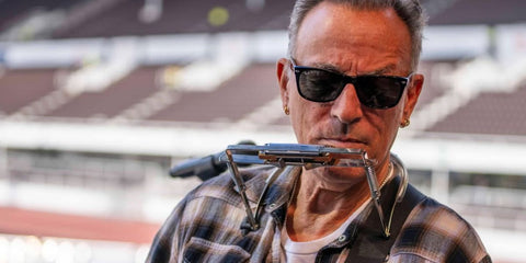 Bruce Springsteen is seen wearing Ray-Ban New Wayfarer 2132 901/58 Polarised sunglasses to his Helsinki concert soundcheck in September 2024