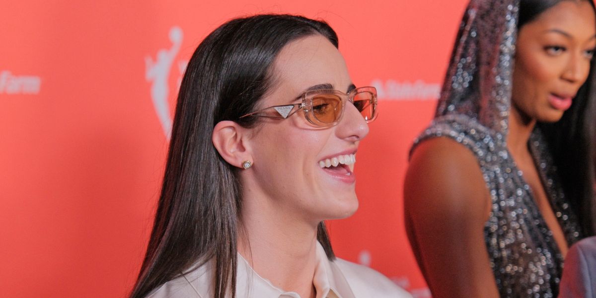 Caitlin Clark is seen wearing Prada PR 14YS 19M4I2 to the 2024 WNBA Draft