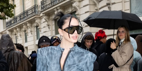 Brazilian-American model Camilla Araujo was seen wearing black Tom Ford Lorna TF1121 01C sunglasses at the Vetements Spring/Summer 2026 fashion show during Paris Fashion Week.