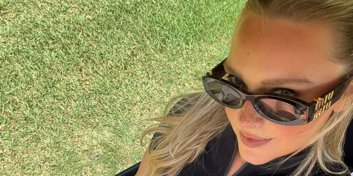 Sports Illustrated model Camille Kostek was seen wearing black Miu Miu MU 11WS 1AB5S0 sunglasses at the LIV Golf League in Miami, April 2025.