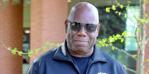 DJ and record producer Carl Cox was seen wearing gunmetal Ray-Ban RB 3687 004/58 Polarised sunglasses at Venice International Airport, ahead of Padua Gig, April 2026.