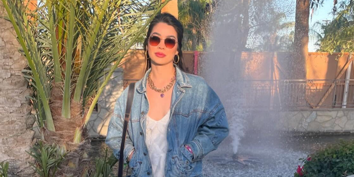 Actress Caroline Kwan was seen wearing Ray-Ban Hexagonal RB 3548N 9069/A5 sunglasses with pink to brown gradient lenses in her Instagram post, February 2025.