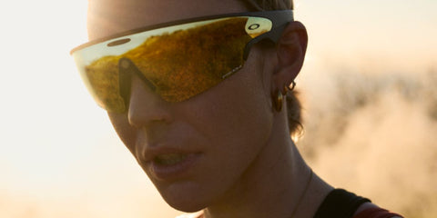 Triathlete Cassandre Beaugrand was seen wearing black Oakley Meta Vanguard OW8001 04 with 24k Prizm lenses Smart Glasses in the Oakley Meta campaign
