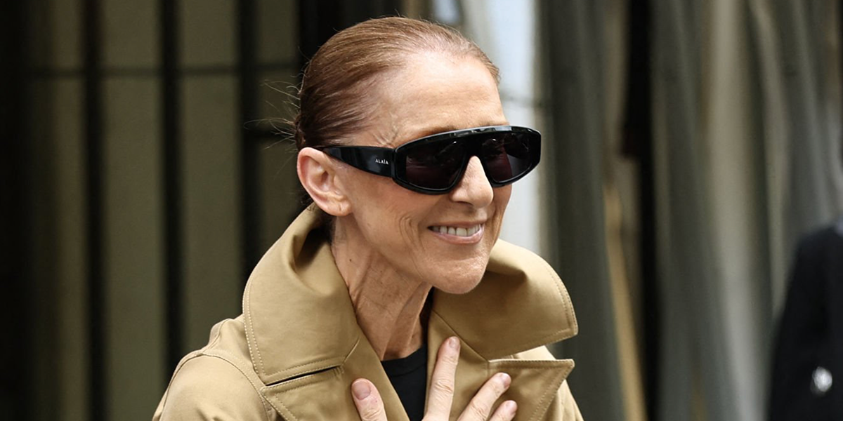 Celine Dion was seen wearing black Alaia AA0092S 001 mask shield sunglasses in Paris, August 2026.