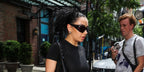 Charli XCX wearing GivenchyGV40051I01A Oversized Black Sunglasses to promote her new album 'Brat' in New York City