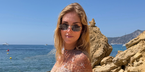 Chiara Ferragni was seen wearing gold Cartier CT0550S 001 sunglassesin Ibiza, August 2026.