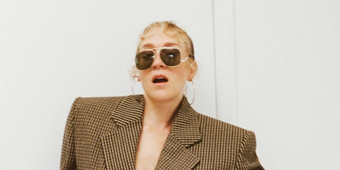 Chloe Sevigny is seen wearing Saint Laurent Sun SL 690 Dust 004 sunglasses in an editorial page of MARFA Journal