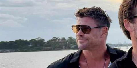 Chris Hemsworth was seen wearing black on havana Tom Ford Bruce TF1026 05E aviator sunglasses during New Year's Eve 2026